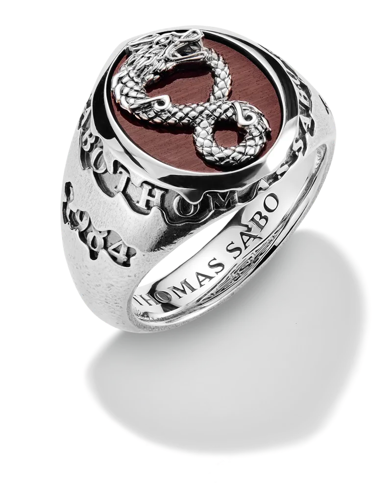 Thomas Sabo Herren Siegelring mit Drachen und rotem Tigerauge Rebel Icons Silber, Sterlingsilber Rot