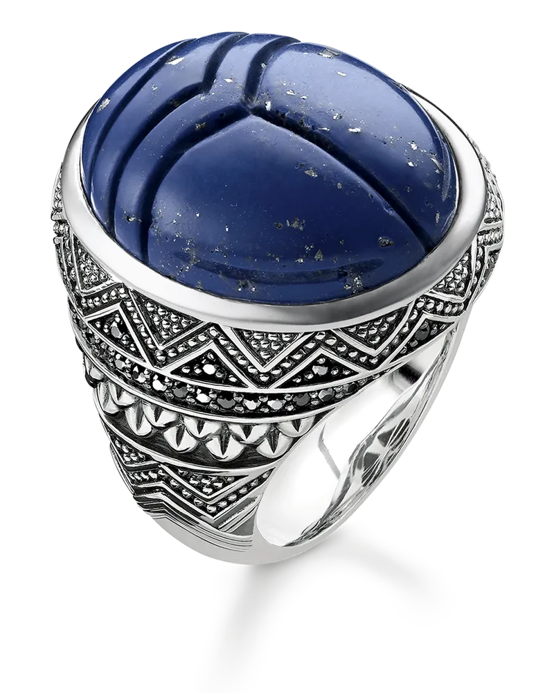 Thomas Sabo Herren Ring blauer Skarabäus, Sterlingsilber geschwärzt Blau