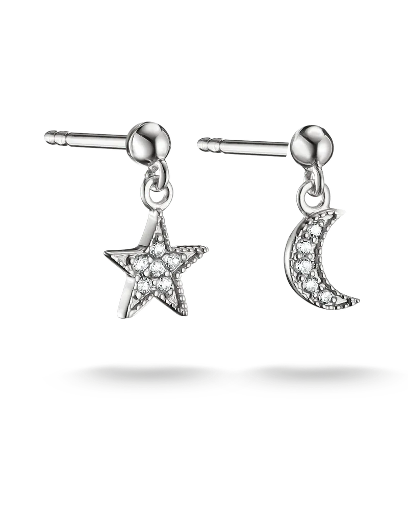 Thomas Sabo Ohrstecker Mond und Stern mit weißem Zirkonia weiß H2374-051-14 Silberfarben