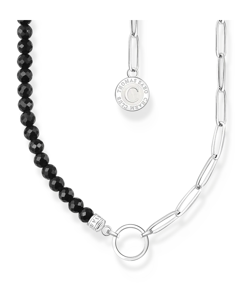 Thomas Sabo Damen Charm-Kette mit Obsidian-Beads und Coin Silber, Sterlingsilber, Charm Club Collection Schwarz