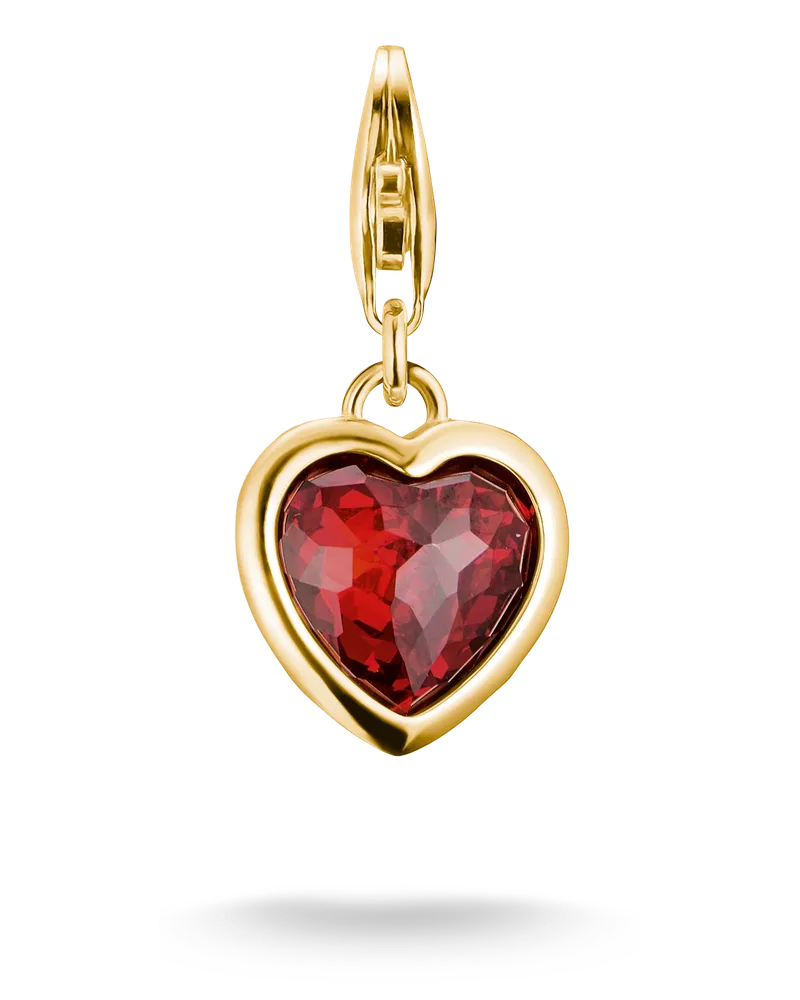 Thomas Sabo Damen Charm-Anhänger Herz Rot vergoldet, Sterlingsilber Gelbgold vergoldet, Charm Club Collection Gelbgoldfarben