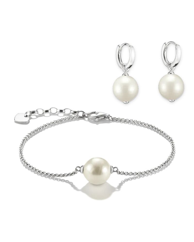 Thomas Sabo Herren Schmuck-Set Creolen & Armband imitierte Perle weiß Silber 