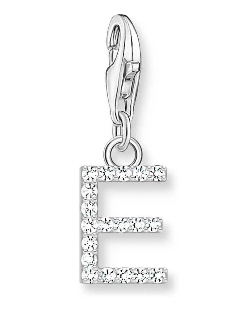 Thomas Sabo Damen Charm-Anhänger Buchstabe E mit weißen Steinen Silber, Sterlingsilber, Charm Club Collection Silberfarben