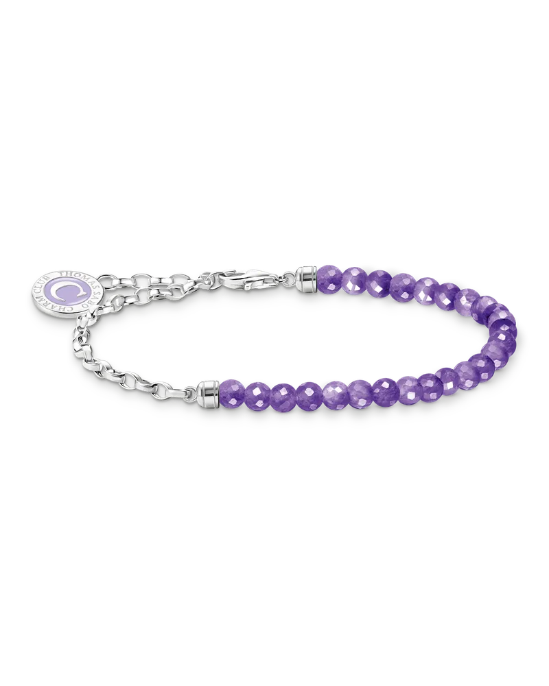 Thomas Sabo Damen Charm-Armband mit Gliedern und imitiertem Amethyst Silber, Sterlingsilber, Charm Club Collection Silberfarben
