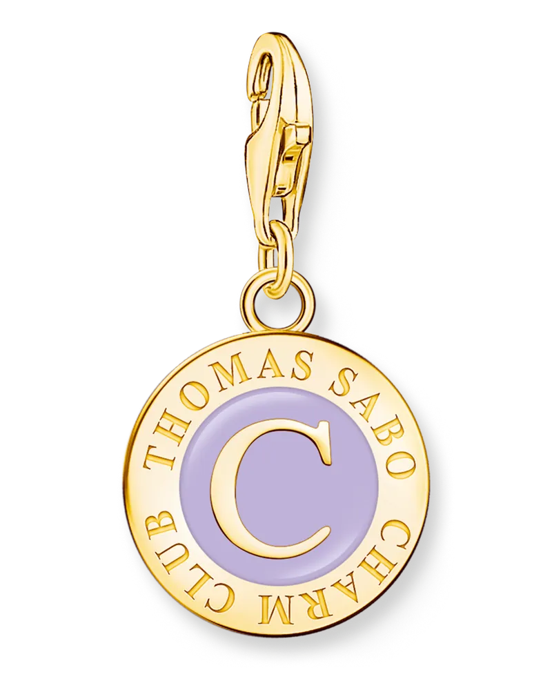 Thomas Sabo Damen Charm mit violetter Kaltemaille und Coin vergoldet, Sterlingsilber Gelbgold vergoldet, Charm Club Collection Gelbgoldfarben
