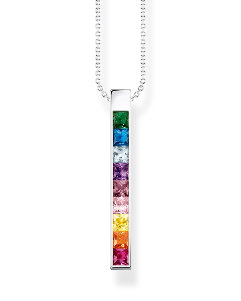 Thomas Sabo Damen Kette bunte Steine silber mit Gravur, 925 Sterlingsilber/ Glas-Keramik Stein/ synthetischer Korund/ Zirkonia Dunkelblau