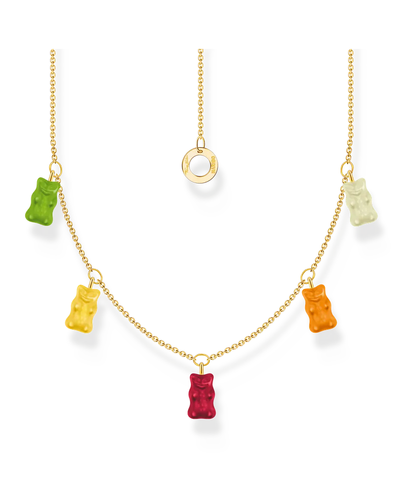 Thomas Sabo Damen Kette mit 5 bunten Goldbären vergoldet, Sterlingsilber Gelbgold vergoldet Gelb