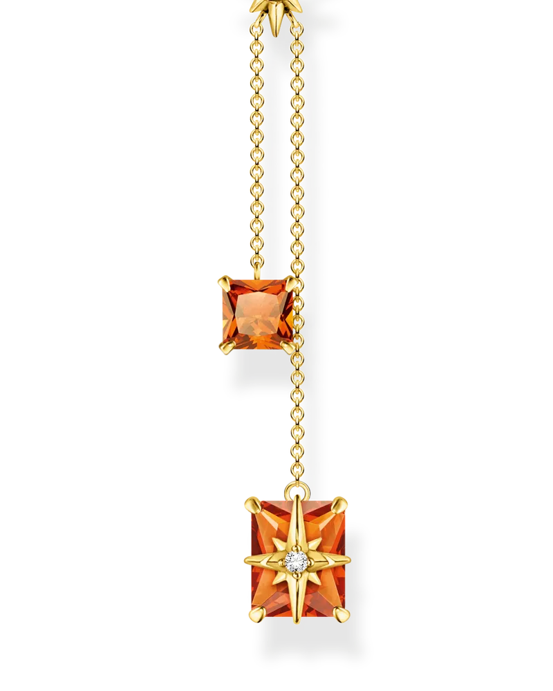 Thomas Sabo Damen Kette mit orangen Steinen und Sterne vergoldet, Sterlingsilber Gelbgold vergoldet Gelbgoldfarben