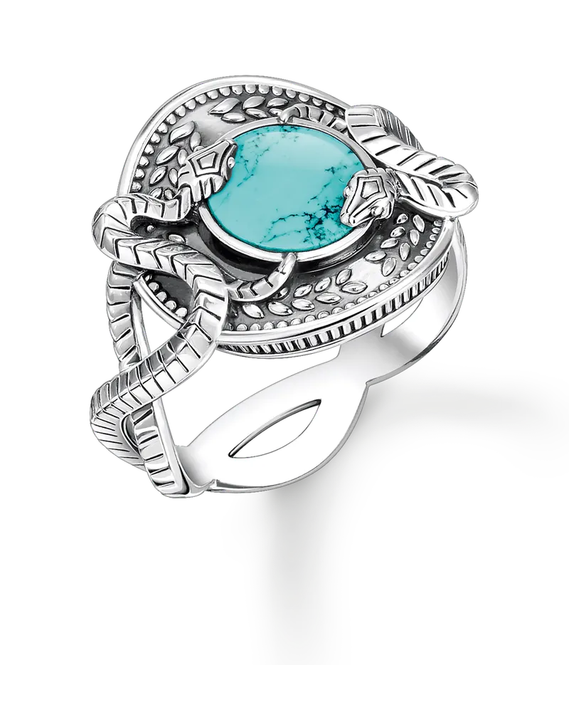 Thomas Sabo Damen Ring Schlange mit imitiertem Türkis Silber, Sterlingsilber Silberfarben