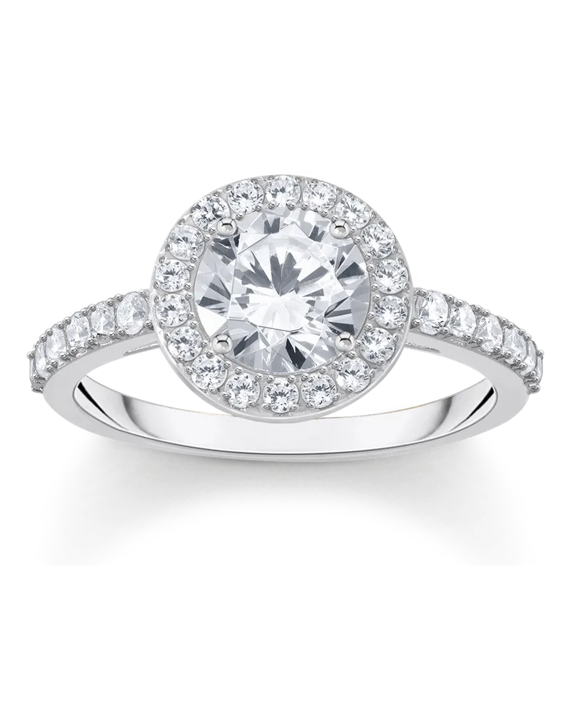 Thomas Sabo Damen Halo-Ring mit weißem Stein im Brillantschliff Silber, Sterlingsilber Silberfarben