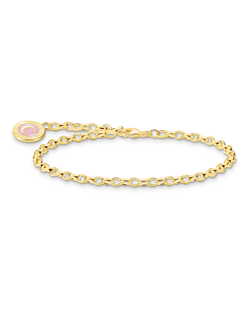Thomas Sabo Damen Charm-Armband mit pinkem Coin vergoldet, Sterlingsilber Gelbgold vergoldet, Charm Club Collection Gelbgoldfarben