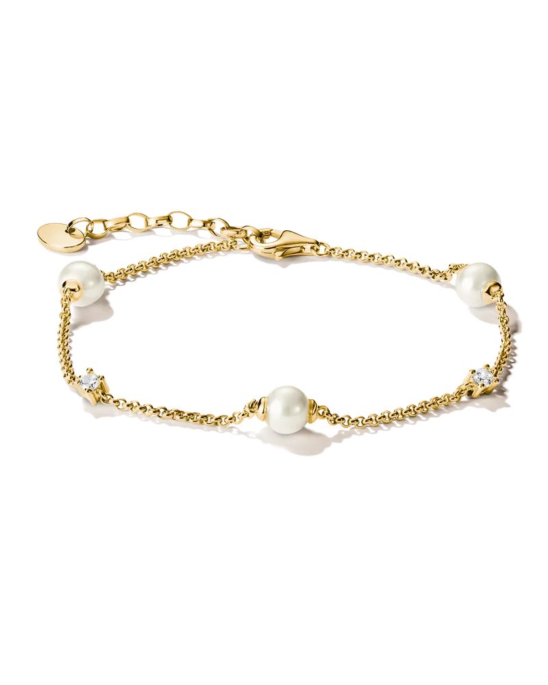 Thomas Sabo Damen Armband mit Perlen und weißem Zirkonia, M01, Charming Collection Gelbgoldfarben