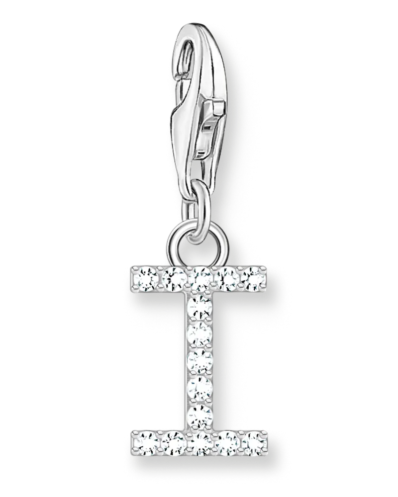 Thomas Sabo Damen Charm-Anhänger Buchstabe I mit weißen Steinen Silber, Sterlingsilber, Charm Club Collection Silberfarben