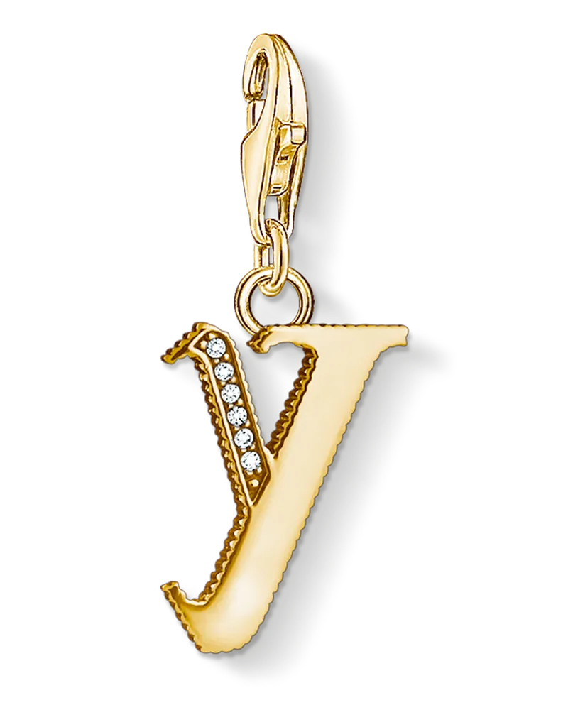 Thomas Sabo Herren Charm-Anhänger Buchstabe Y gold, Sterlingsilber Gelbgold vergoldet, Charm Club Collection Gelbgoldfarben