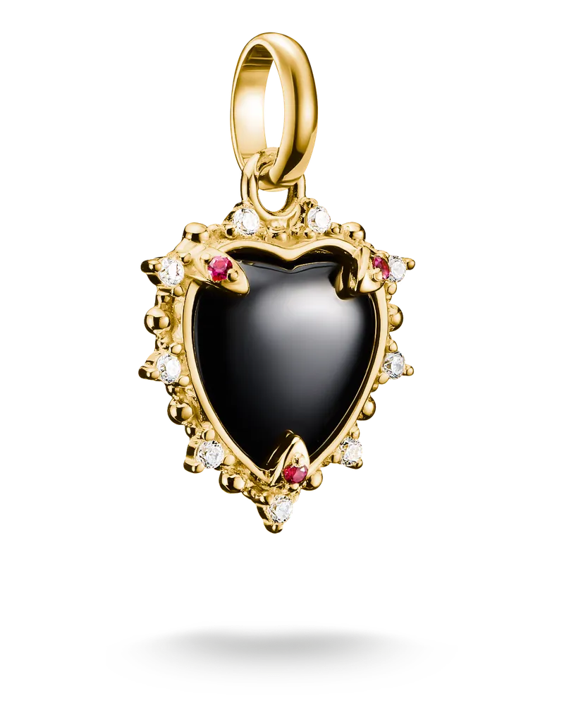 Thomas Sabo Damen Charm-Anhänger Vintage-Herz schwarz Connect vergoldet, Sterlingsilber Gelbgold vergoldet Gelbgoldfarben