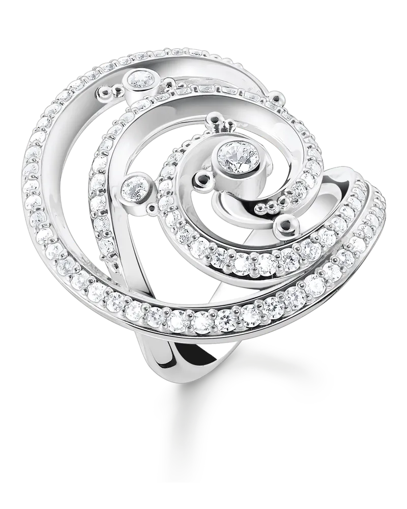 Thomas Sabo Damen Ring Welle mit weißen Steinen, Sterlingsilber Silberfarben
