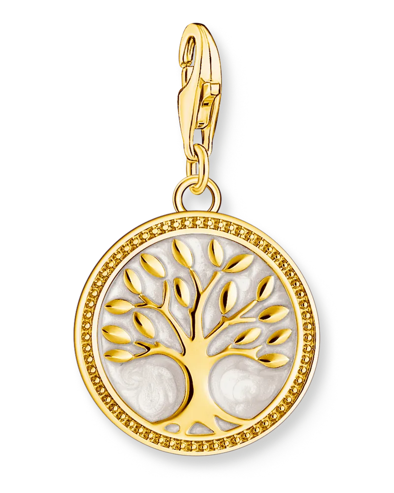 Thomas Sabo Damen Runder Charm-Anhänger mit Lebensbaum-Motiv vergoldet, Sterlingsilber Gelbgold vergoldet, Charm Club Collection Gelbgoldfarben