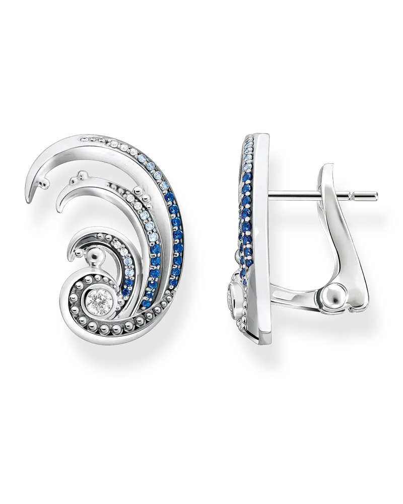 Thomas Sabo Damen Ohrclip Welle mit blauen Steinen, Sterlingsilber Dunkelblau