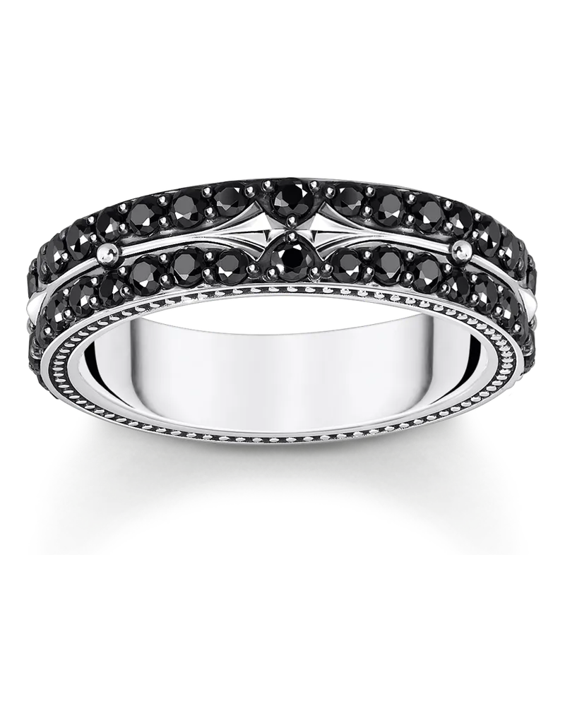 Thomas Sabo Herren Ring mit grafischem Design und schwarzen Steinen Silber geschwärzt, Sterlingsilber Schwarz