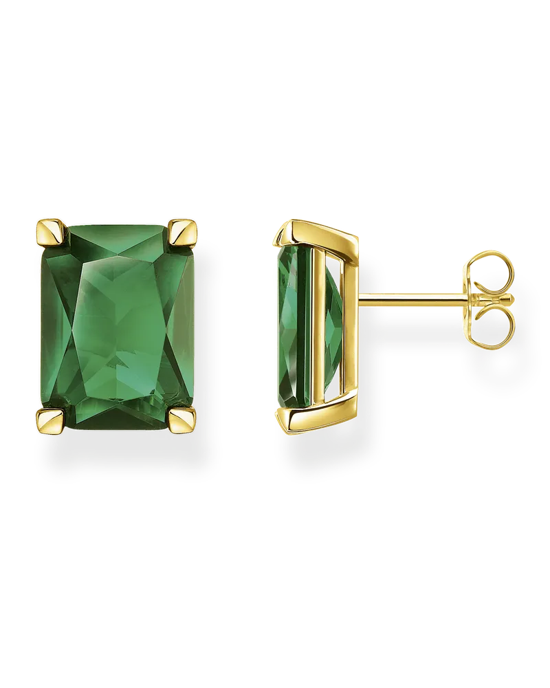 Thomas Sabo Damen Ohrstecker grüner Stein gold, 925 Sterlingsilber, vergoldet Gelbgold/ Glas-Keramik Stein Gelbgoldfarben