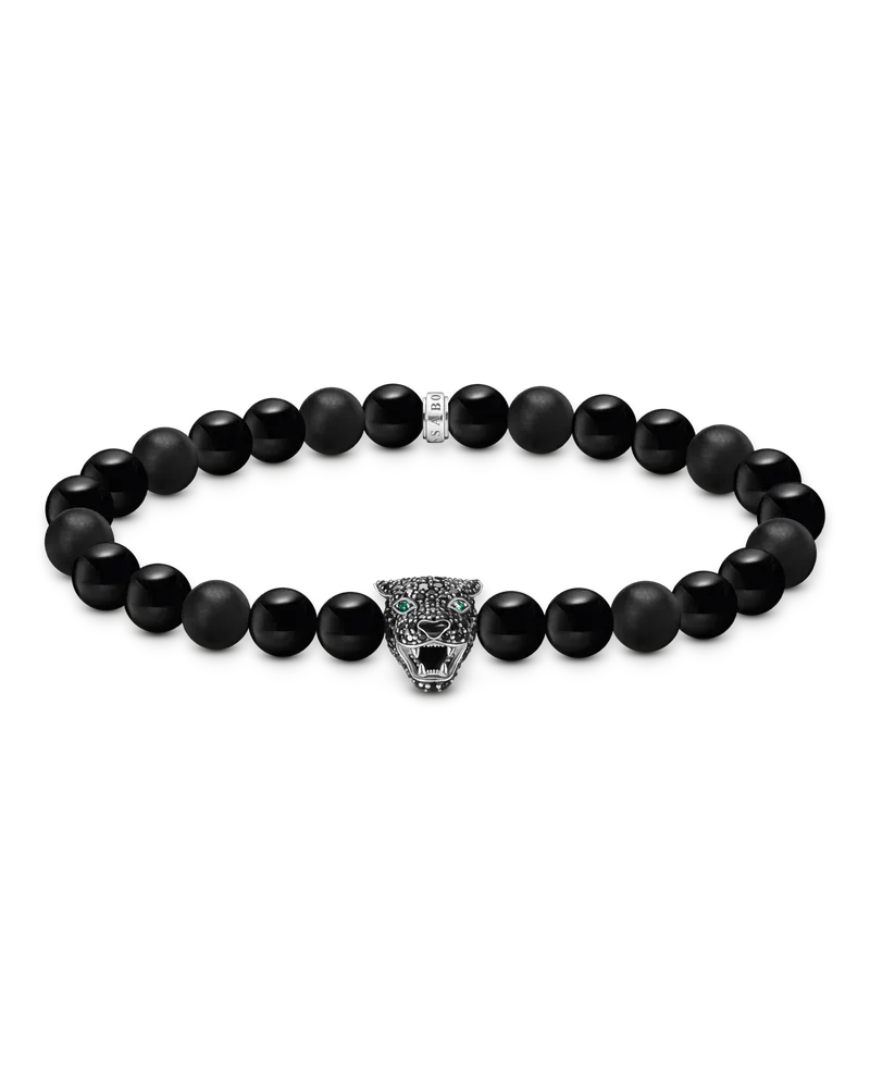 Thomas Sabo Herren Bead-Armband Black Cat Silber, Sterlingsilber Schwarz
