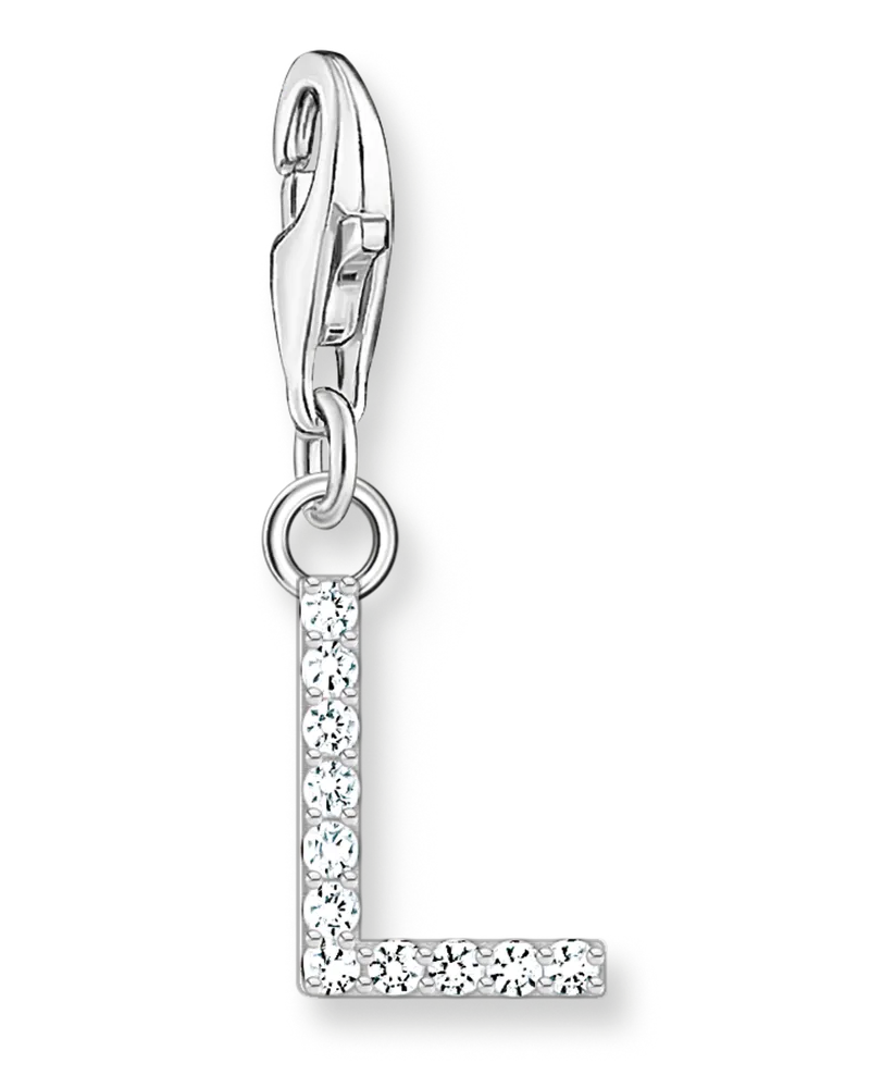 Thomas Sabo Damen Charm-Anhänger Buchstabe L mit weißen Steinen Silber, Sterlingsilber, Charm Club Collection Silberfarben