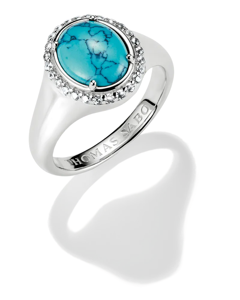 Thomas Sabo Damen Ring  Rund Türkis Silber, Sterlingsilber Silberfarben