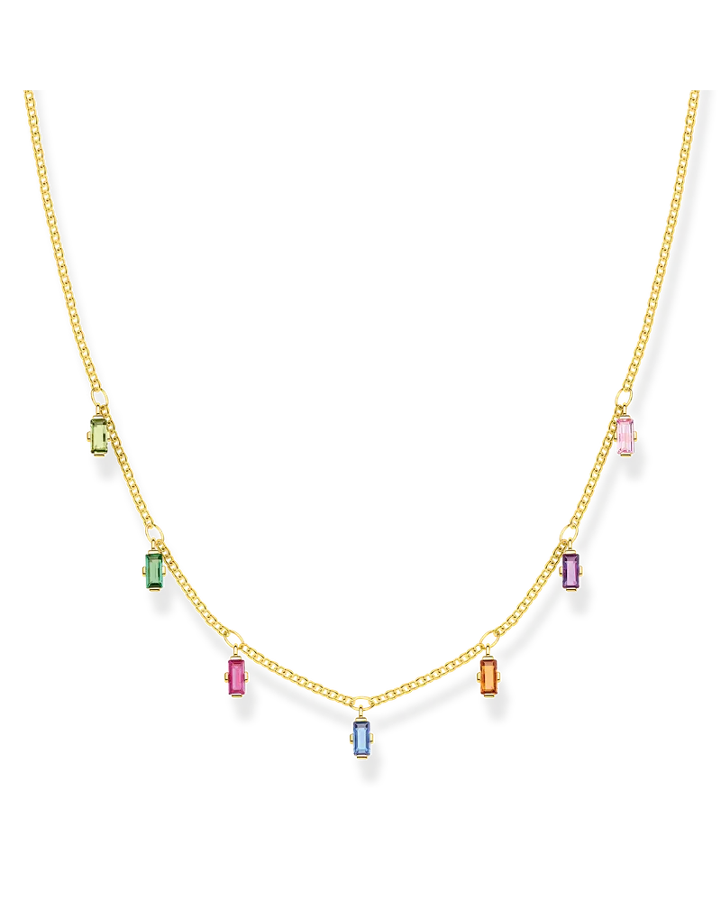 Thomas Sabo Damen Kette bunte Steine gold, 925 Sterlingsilber vergoldet Gelbgold/ Glas-Keramik Stein/ synthetischer Korund/ Zirkonia Blau