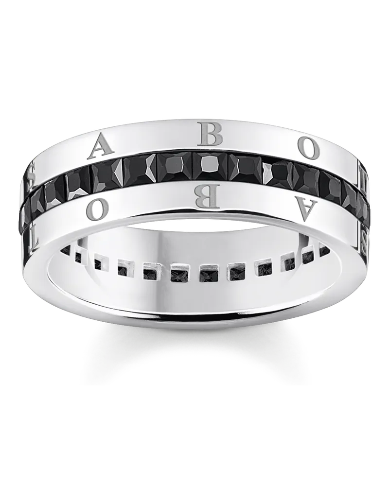 Thomas Sabo Damen Bandring mit schwarzen Steinen Pavé Silber, Sterlingsilber Schwarz