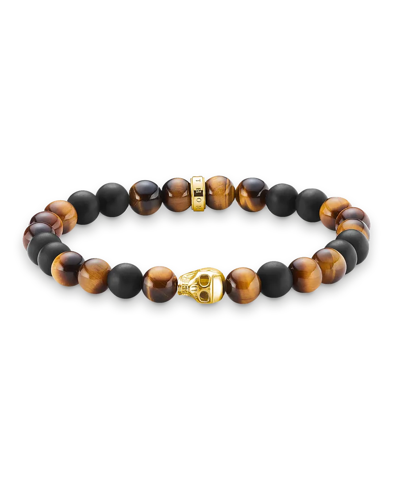 Thomas Sabo Herren Armband braun Totenkopf , Sterlingsilber Gelbgold vergoldet Braun