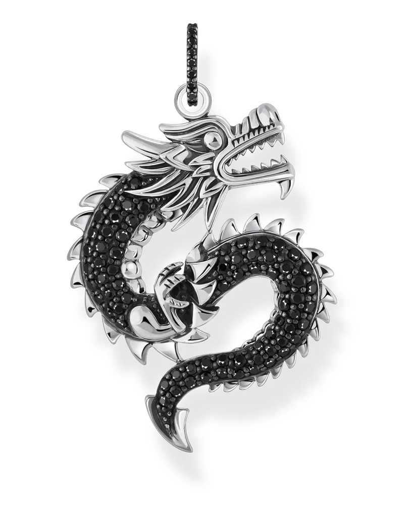 Thomas Sabo Herren Anhänger Drache mit schwarzen Steinen Silber geschwärzt, Sterlingsilber Schwarz