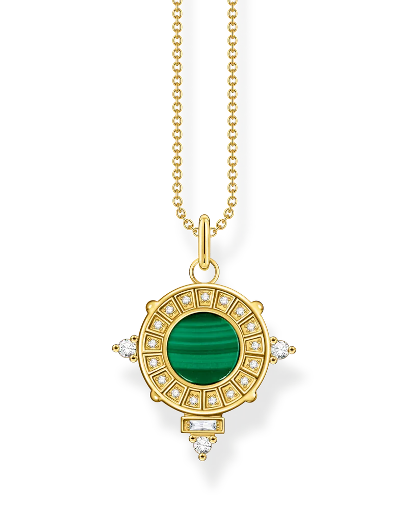 Thomas Sabo Damen Kette Schlange mit grünem Malachit vergoldet, Sterlingsilber Gelbgold vergoldet Gelbgoldfarben