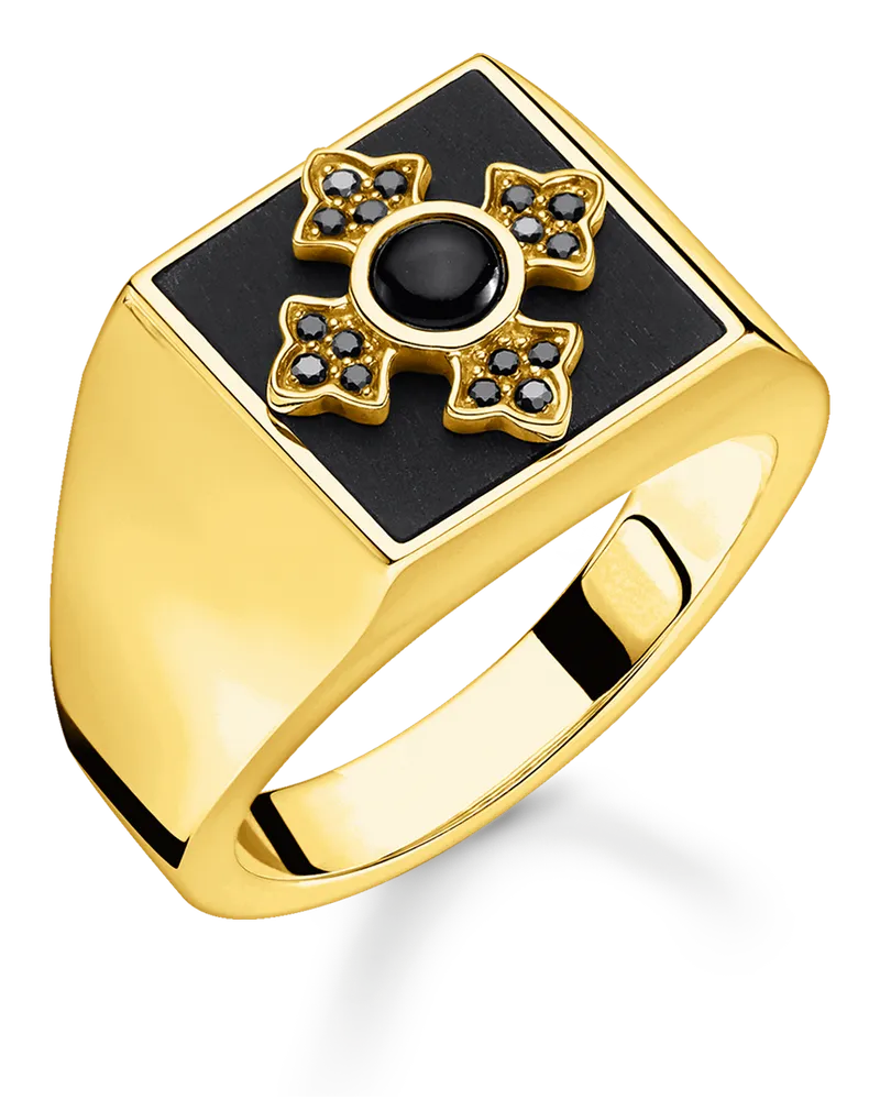 Thomas Sabo Herren Ring Royalty Kreuz gold, Sterlingsilber Gelbgold vergoldet Gelbgoldfarben