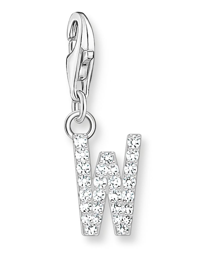 Thomas Sabo Damen Charm-Anhänger Buchstabe W mit weißen Steinen Silber, Sterlingsilber, Charm Club Collection Silberfarben