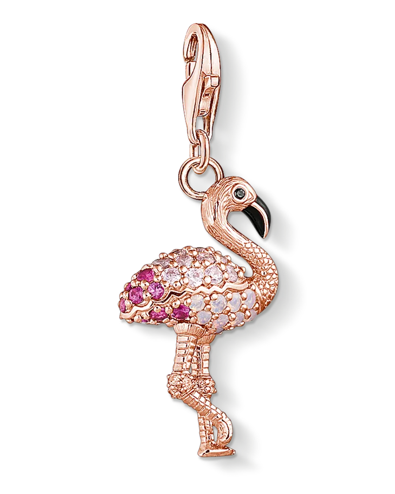 Thomas Sabo Damen Charm-Anhänger Flamingo, 925 Sterlingsilber vergoldet Roségold/ Glas-Keramik Stein/ Kaltemail/ synthetischer Korund/ Zirkonia, Charm Club Collection Pink
