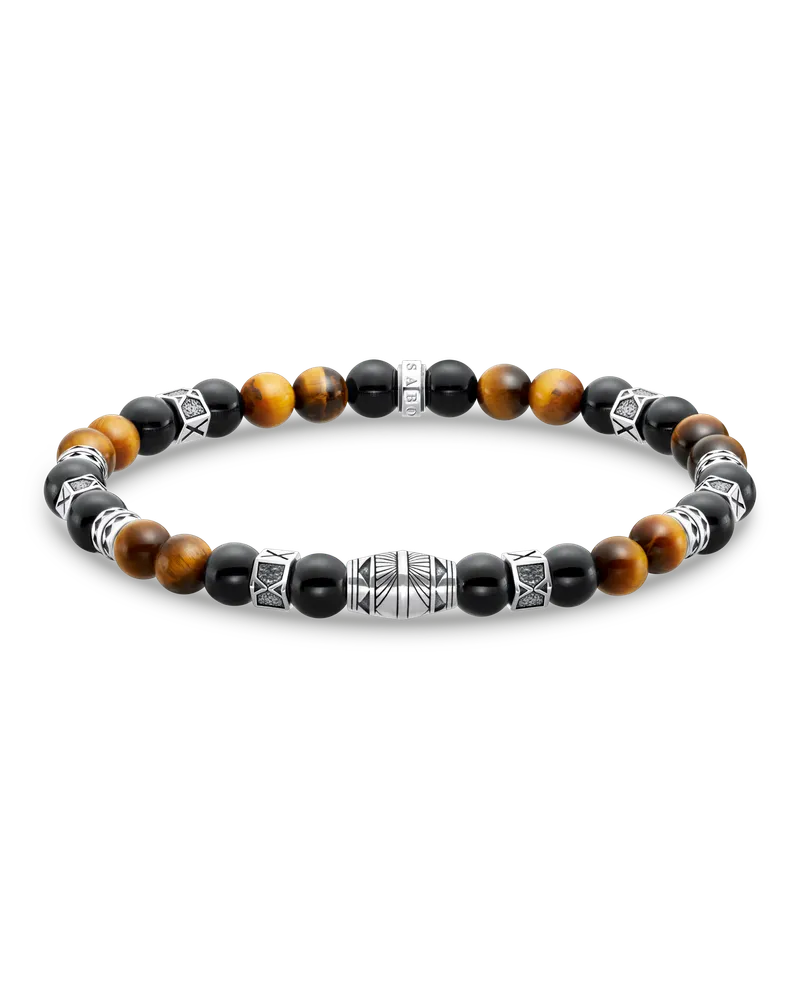 Thomas Sabo Herren Armband mit schwarzen Onyx-Beads und Tigerauge-Beads Silber, 925 Sterlingsilber geschwärzt/ Achat Braun