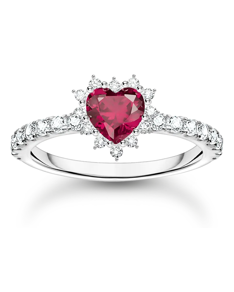 Thomas Sabo Damen Herz-Ring Romance Silber, Sterlingsilber Rot