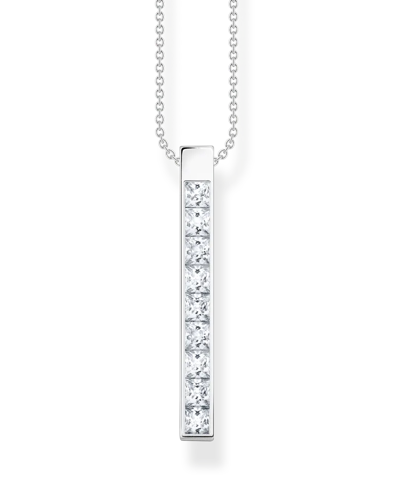 Thomas Sabo Damen Kette weiße Steine silber mit Gravur, Sterlingsilber Silberfarben
