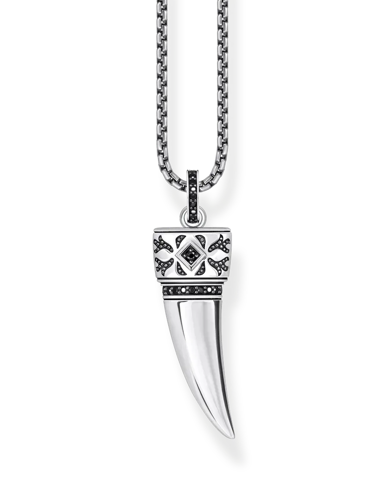 Thomas Sabo Herren Kette mit Zahn-Anhänger und Steinen Silber geschwärzt, Sterlingsilber Schwarz