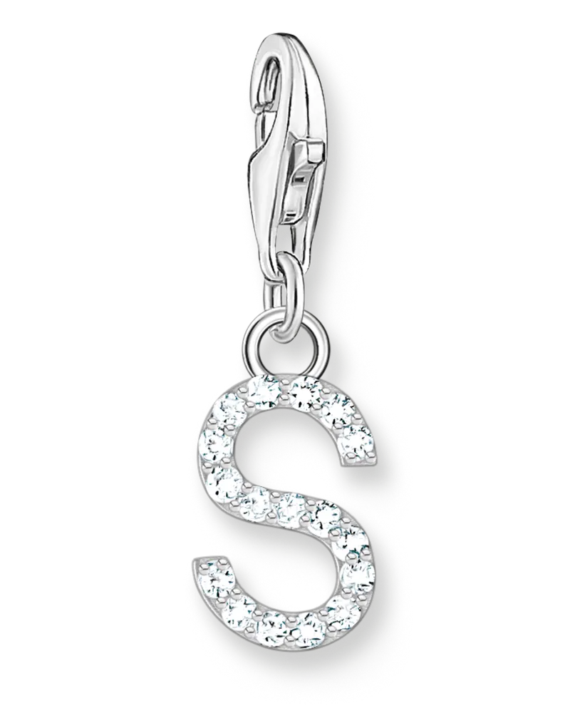 Thomas Sabo Damen Charm-Anhänger Buchstabe S mit weißen Steinen Silber, Sterlingsilber, Charm Club Collection Silberfarben