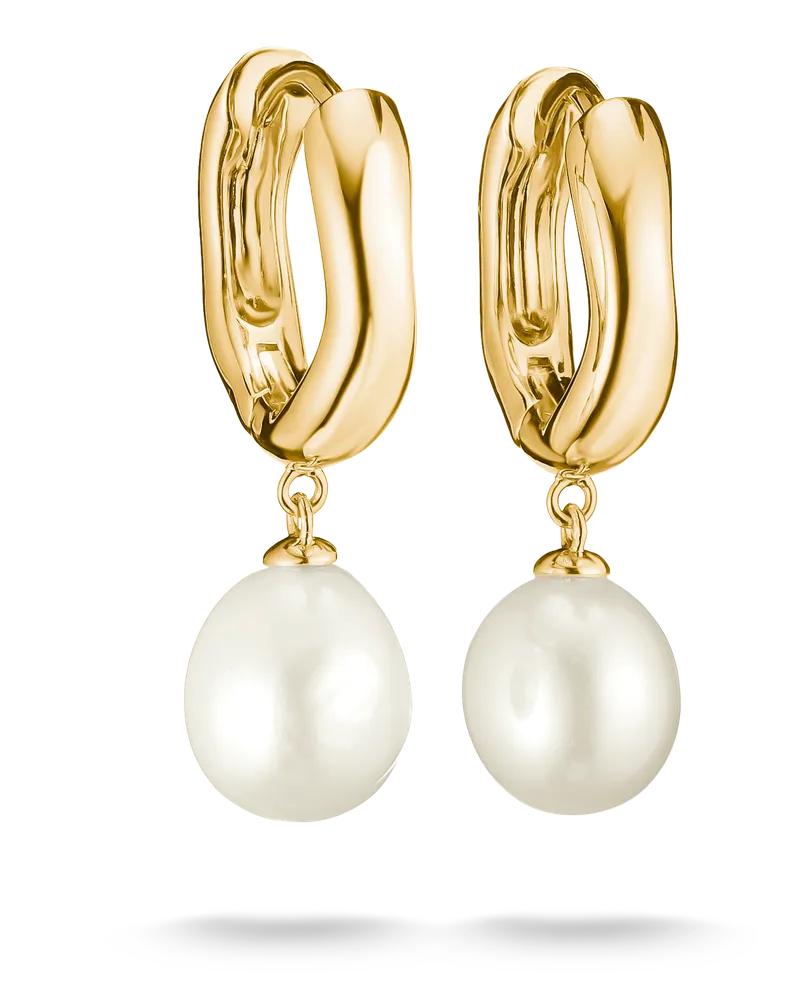 Thomas Sabo Damen Creolen Perle, Sterlingsilber Gelbgold vergoldet Gelbgoldfarben