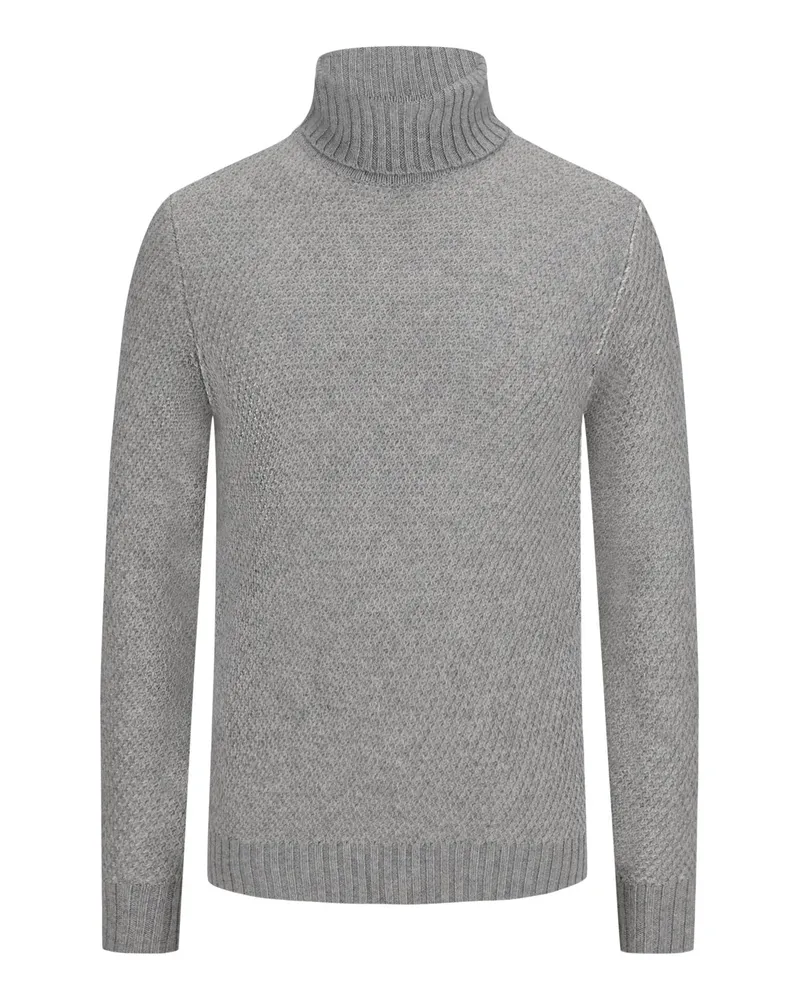 ECKERLE Rollkragenpullover in Two-Tone Optik aus Kaschmir Mittelgrau