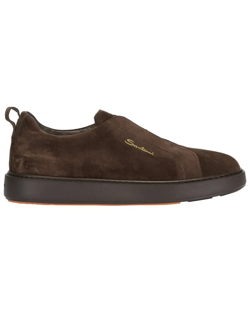 Santoni Slip-on-Sneakers aus Veloursleder Dunkelbraun