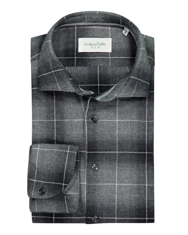 Tintoria Mattei Softes Flanell-Hemd mit Tartan-Muster Grau