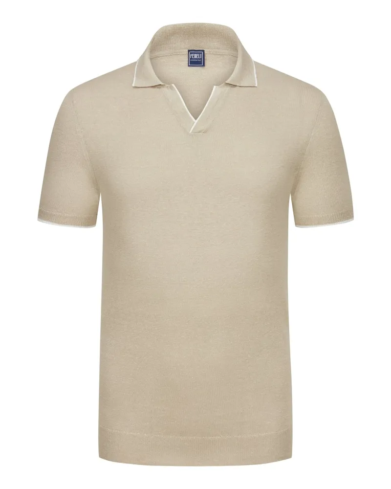 Fedeli Feinstrick-Poloshirt aus Leinen-Mix Beige