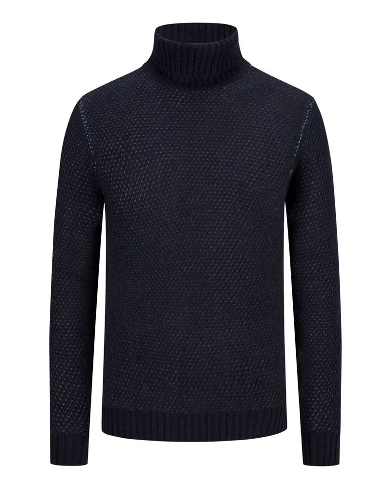 ECKERLE Rollkragenpullover in Two-Tone Optik aus Kaschmir Marine