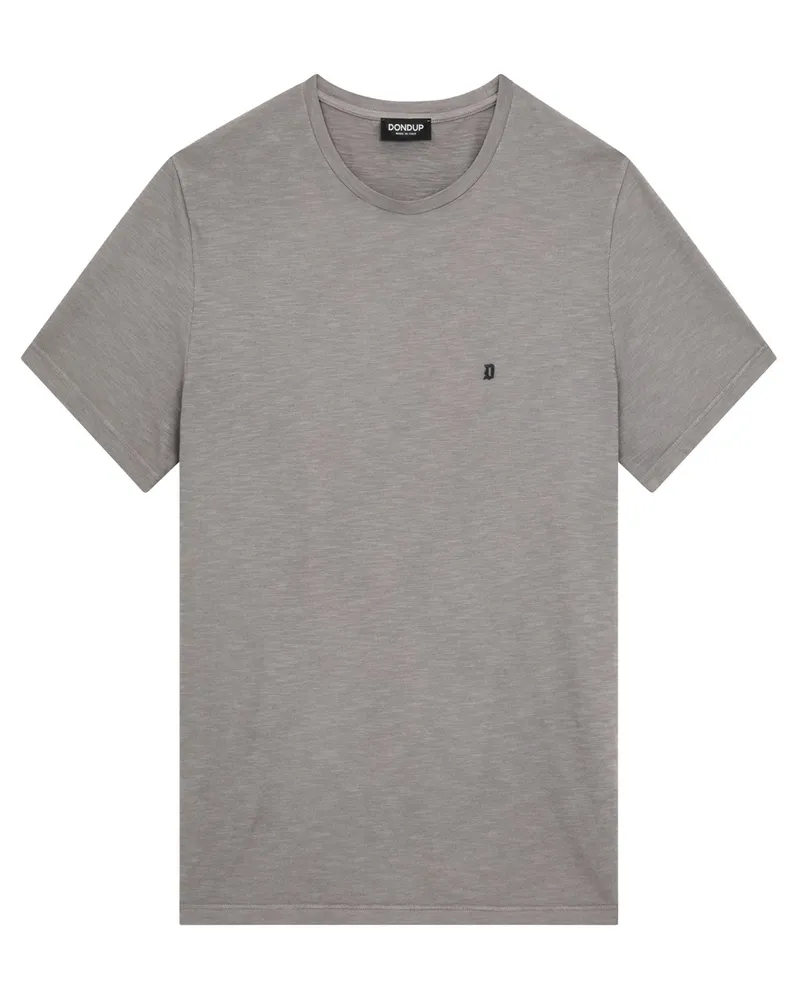 Dondup T-Shirt in Jersey-Qualität mit gummiertem Logo-Emblem Mittelgrau