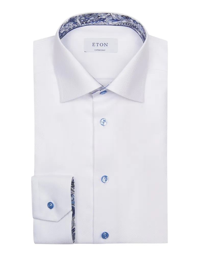 Eton Hemd mit Struktur-Twill und Ausputz, Contemporary Fit Weiß