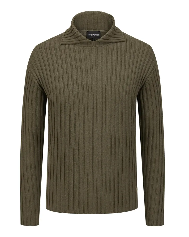 Emporio Armani Pullover aus Schurwolle mit Umlegekragen Taupe