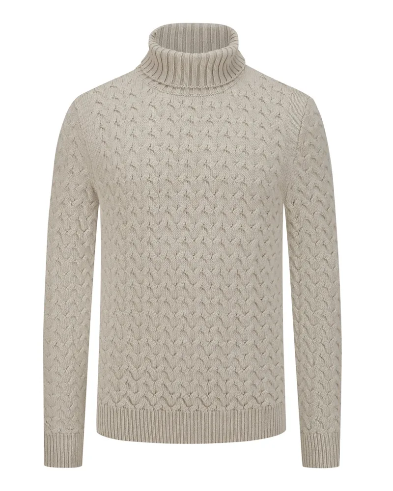 Fedeli Rollkragenpullover aus Wolle und Kaschmir mit Zopfmuster Beige